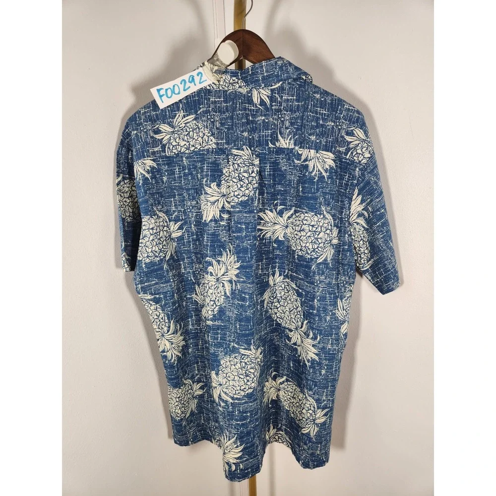 Palmwave Hawaii 100% Cotton Blue Mens Pineapple Floral Short Sleeve Shirt XL - Picture 2 of 7